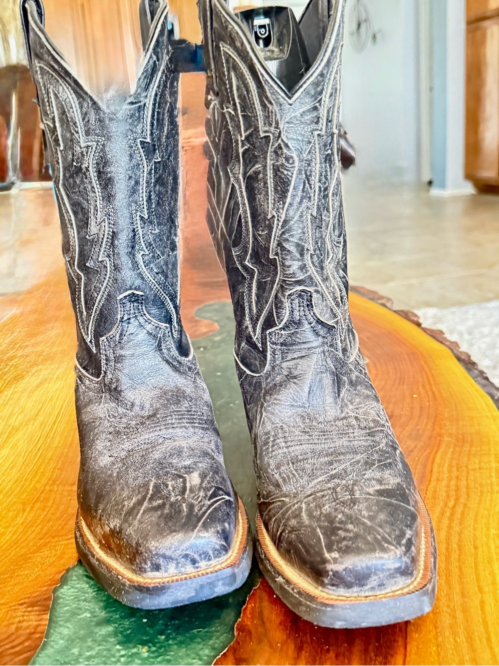 Laredo Men's Jessco Leather Square Toe Cowboy Boots - Sanded Black - 68557 Sz 9D - Picture 6 of 14